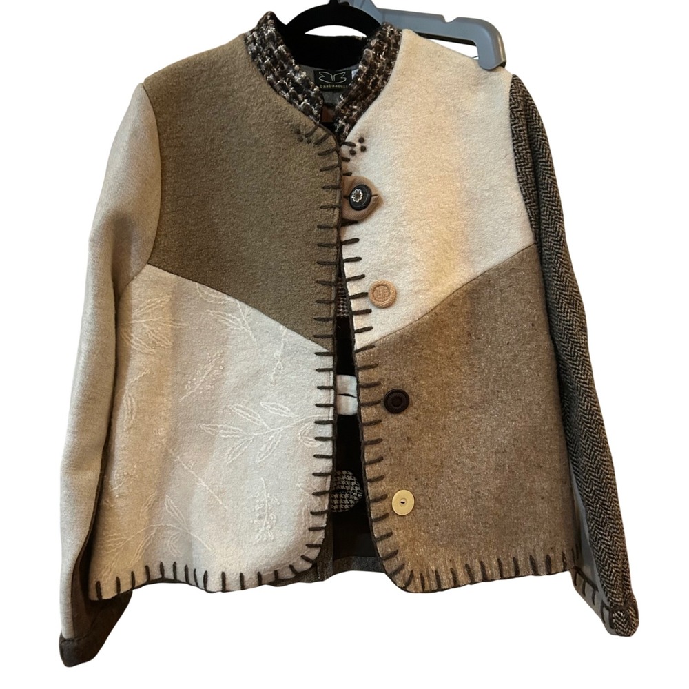baabaazuzu luxury designer Patchwork‎ Wool Blend Jacket Button Front Neutral
